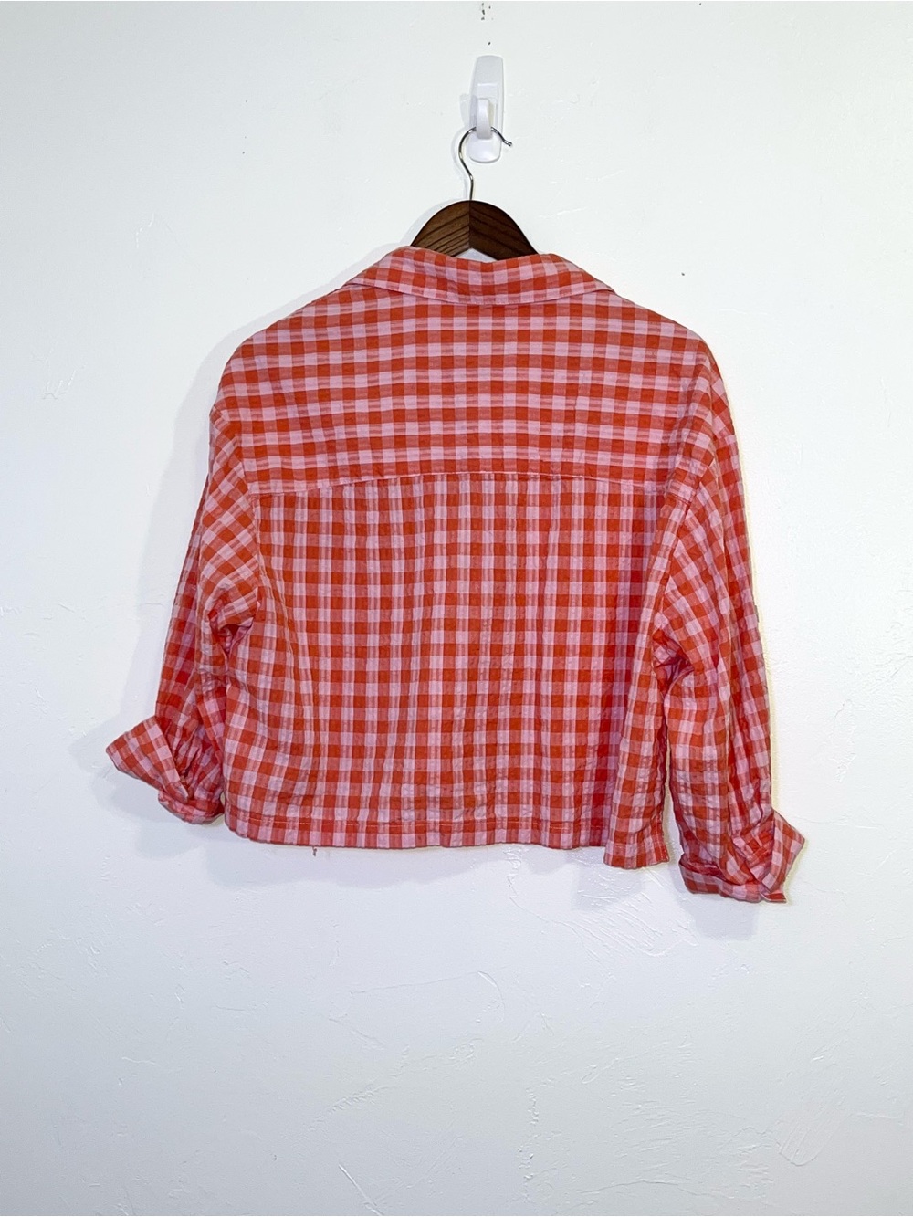 Tuckernuck Gingham Cotton Seersucker Cropped Popover Blouse Top Women's S - Picture 4 of 7